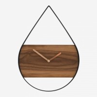 [타임데코] 호두나무와 스틸의 심플한 조화 - 물방울 벽시계